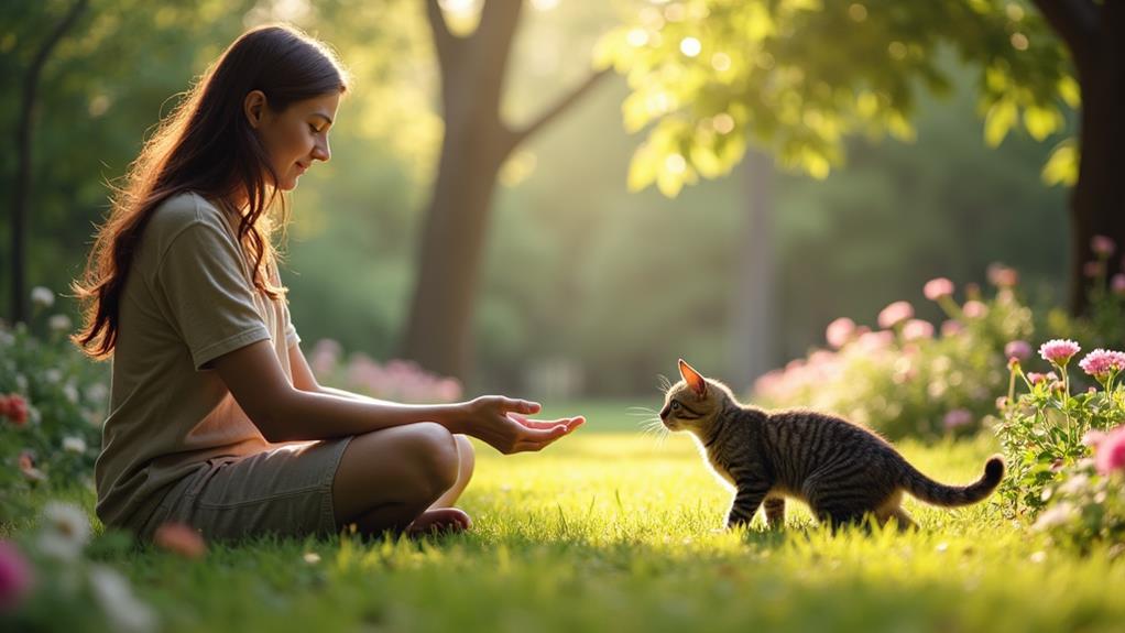 encourage feline interaction gently