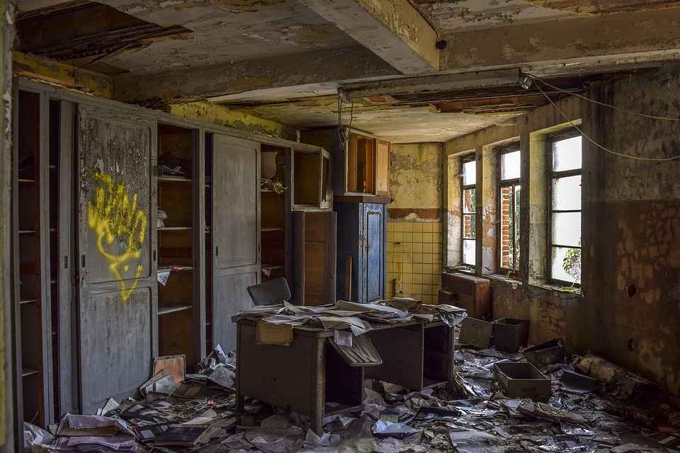 A broken and abandoned room